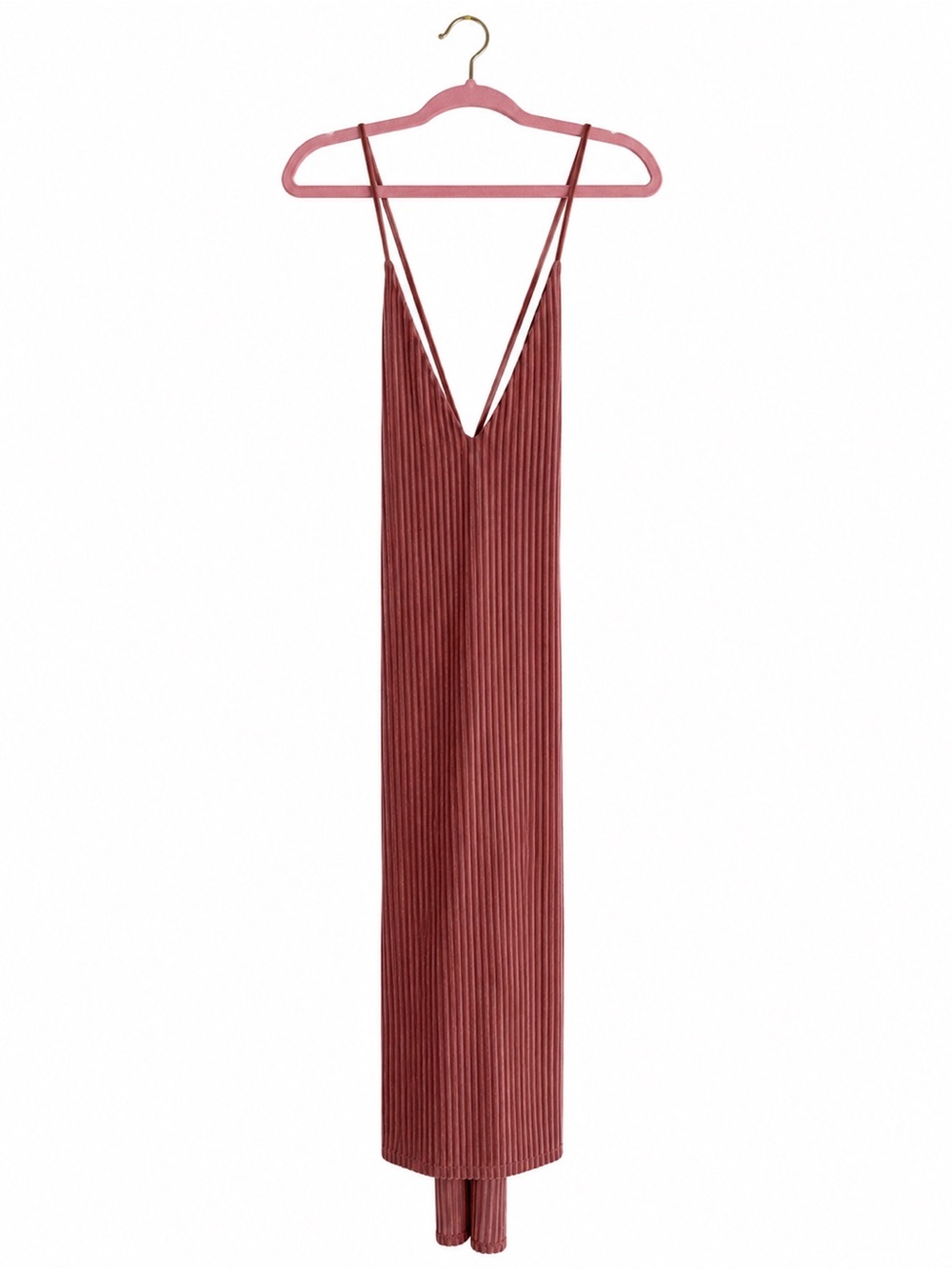 Privacy Please Ribbed V-Neck Slip Dress in Dusty Rose